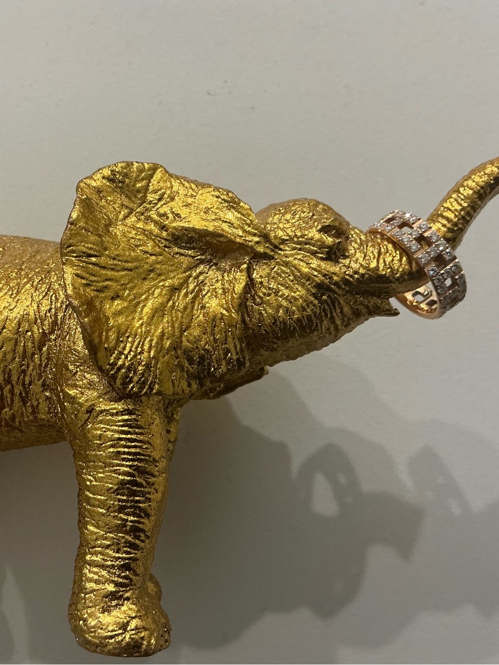Lucky Gold elephant figurine and ring holder with textured skin #gold #animal
